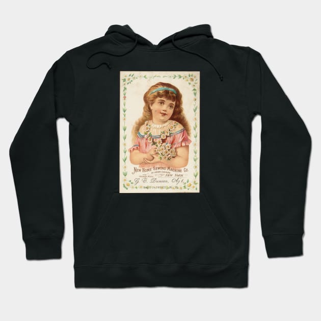 Vintage sewing machine advertisement with young girl Hoodie by Maison de Kitsch